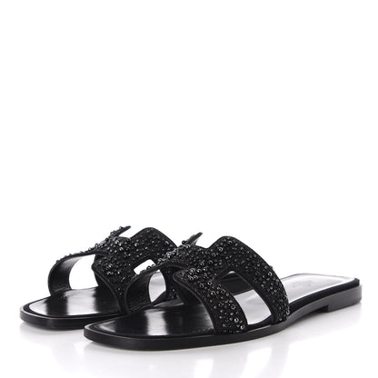 Hermes Goatskin Crystal Oran Sandals 39.5 Black 3 of 10