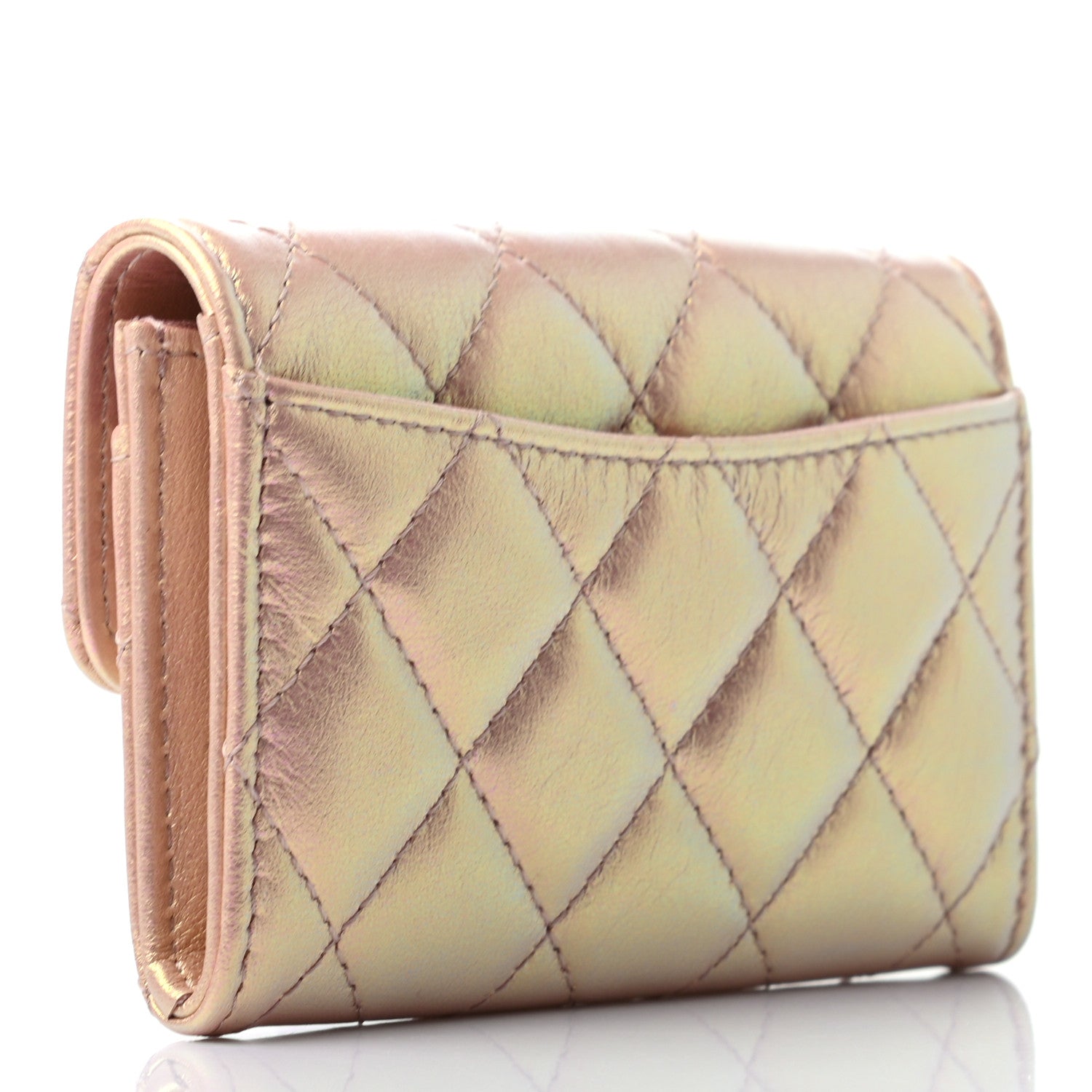 Chanel Iridescent Calfskin Quilted Flap Card Holder Wallet Pink 3 of 8