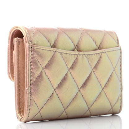 Chanel Iridescent Calfskin Quilted Flap Card Holder Wallet Pink 3 of 8