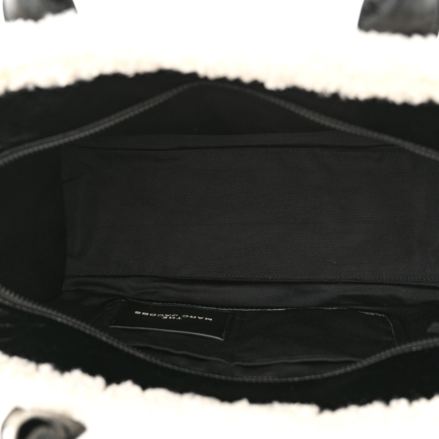 Shiny Calfskin Faux Shearling Large The Traveler Tote Bag Black
