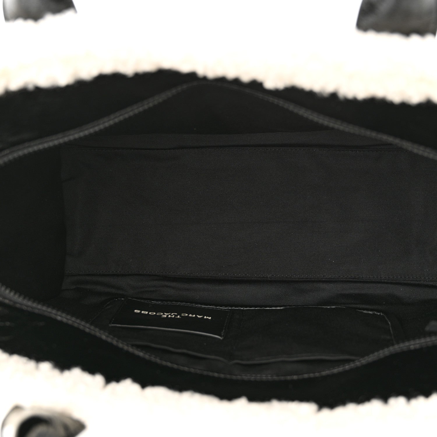 Marc Jacobs Shiny Calfskin Faux Shearling Large The Traveler Tote Bag Black 5 of 12