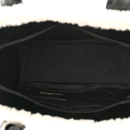 Marc Jacobs Shiny Calfskin Faux Shearling Large The Traveler Tote Bag Black 5 of 12