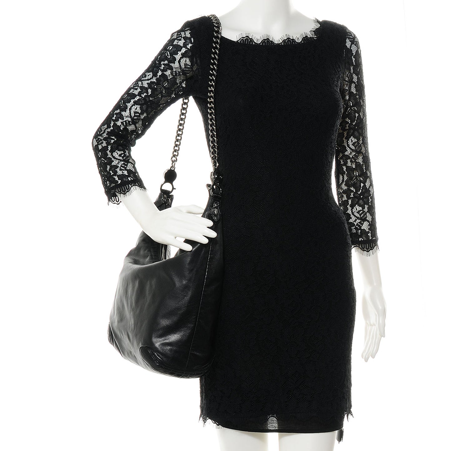 Metallic Leather Medium Galaxy Shoulder Bag Black