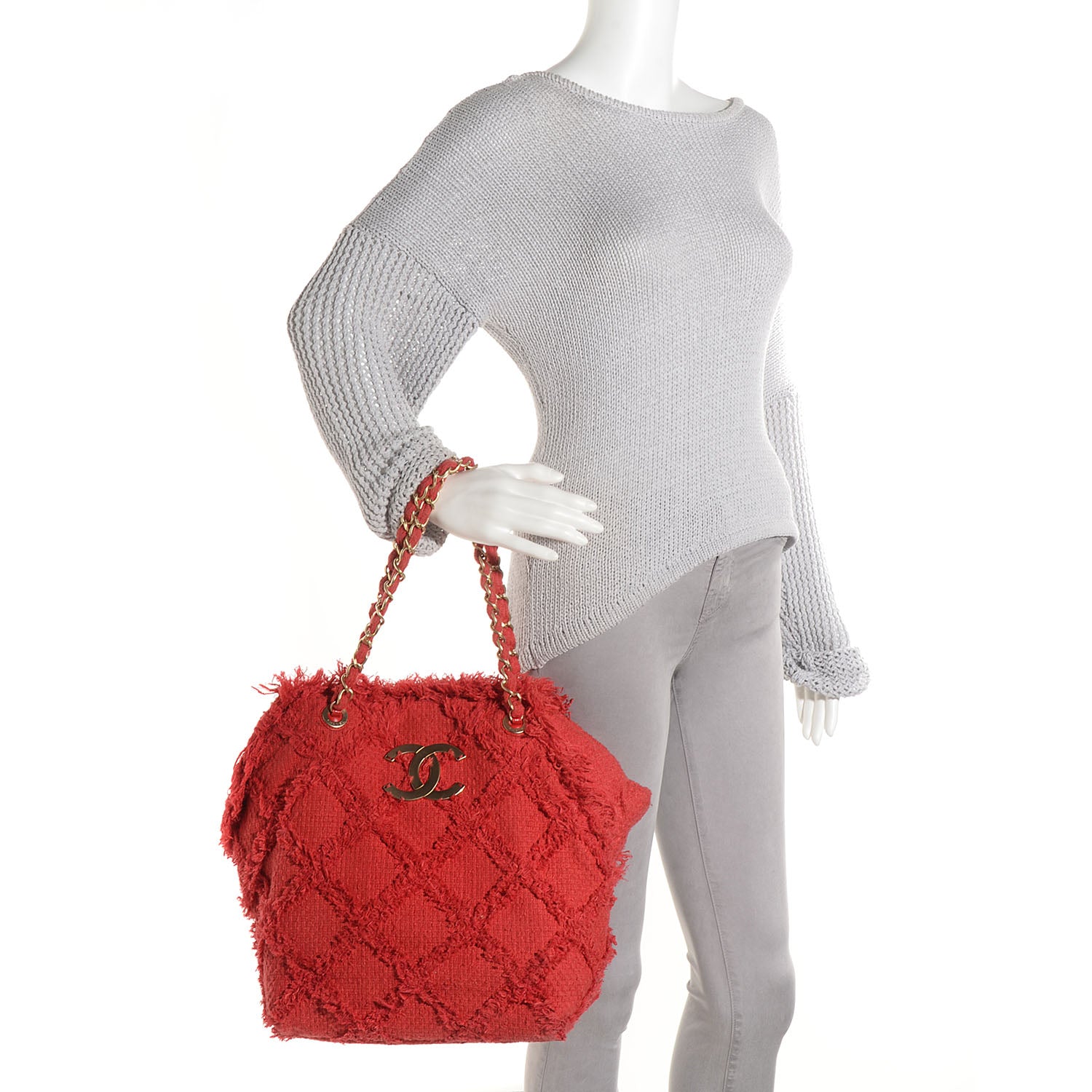 Chanel Tweed Nature Tote Red 2 of 7