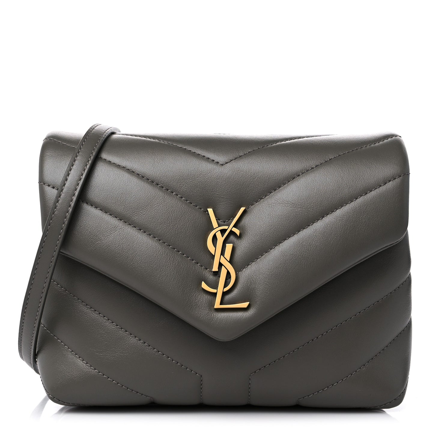Calfskin Y Quilted Monogram Toy Loulou Crossbody Bag Grey Kaki
