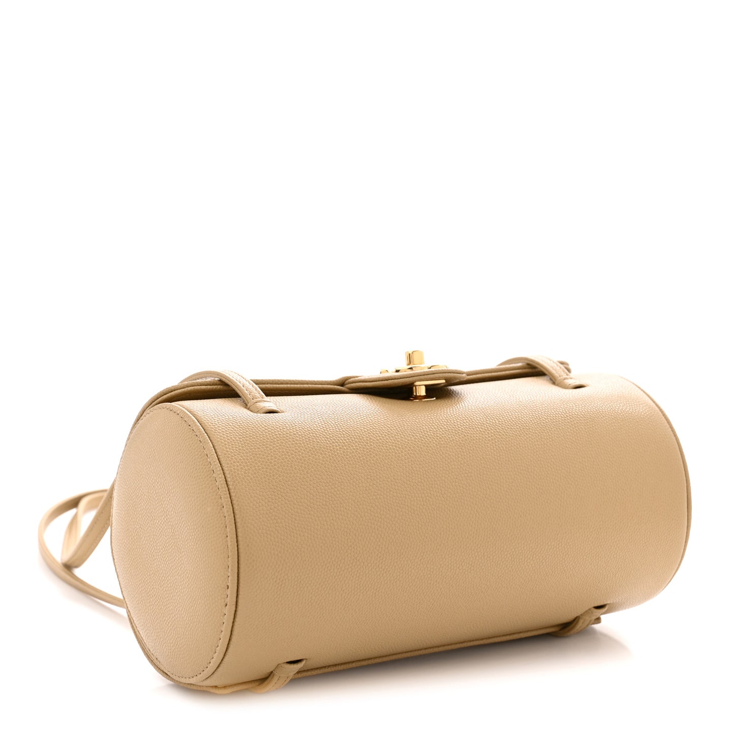 Shiny Caviar Preppy Coco Small Bowling Bag Dark Beige
