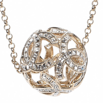 Chanel Baguette Crystal CC Ball Pendant Necklace Gold 4 of 7