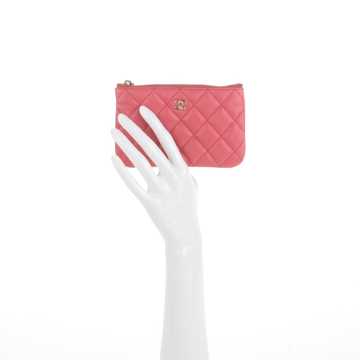 Iridescent Caviar Quilted Small Cosmetic Case Dark Pink