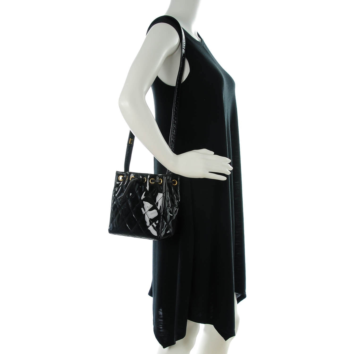 Chanel Patent Quilted Drawstring Shoulder Bag Black 2 of 7