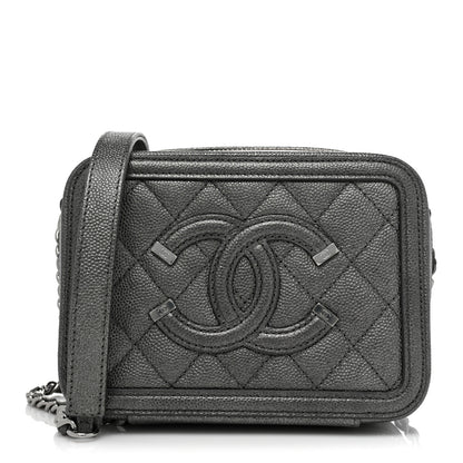 Chanel Metallic Caviar Quilted CC Filigree Vanity Clutch With Chain Dark Silver 1 of 9