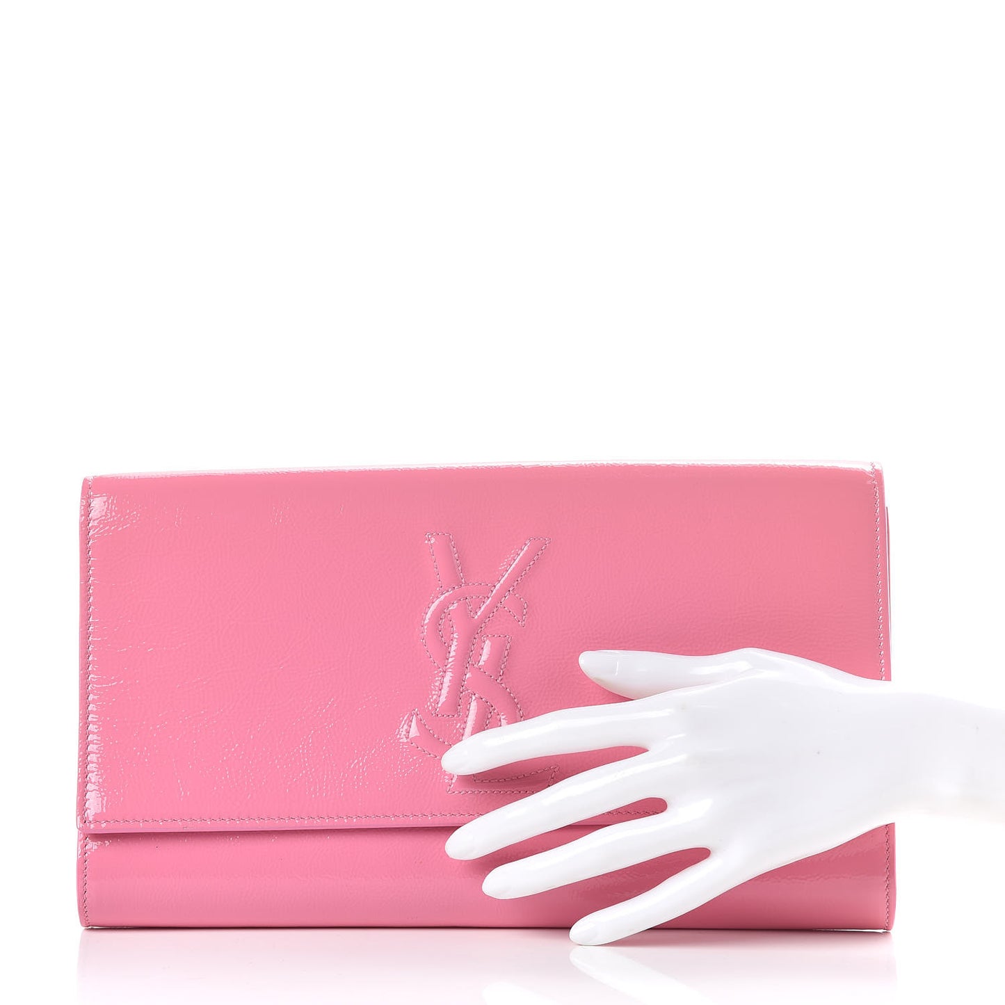 Textured Patent Large Belle De Jour Clutch Indian Pink