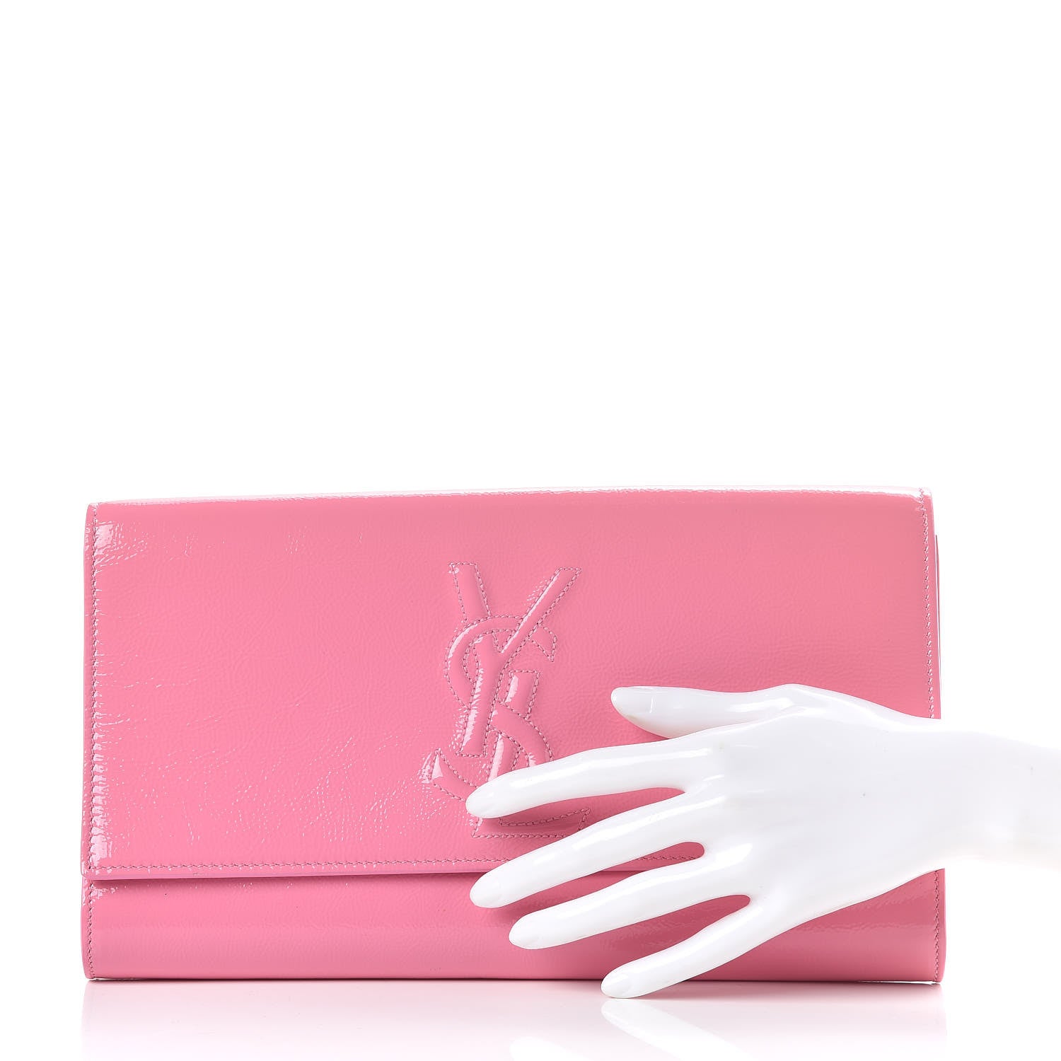 Saint Laurent Textured Patent Large Belle De Jour Clutch Indian Pink 2 of 12