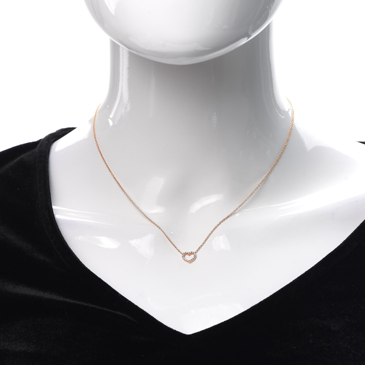 Tiffany 18K Rose Gold Diamond Metro Heart Pendant Necklace 2 of 5