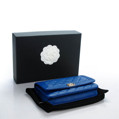 Chanel Caviar Quilted Boy Wallet On Chain WOC Dark Blue 4 of 7