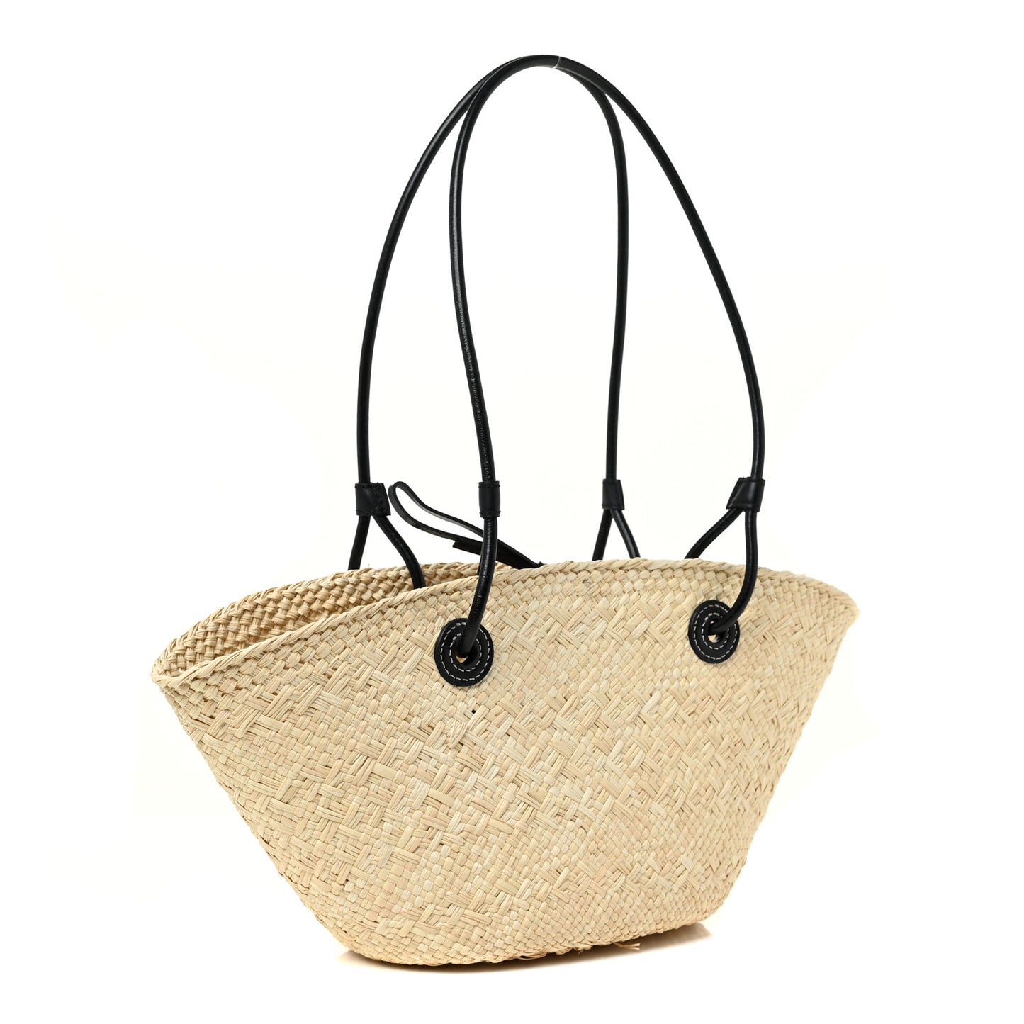 Calfskin Raffia Small Anagram Basket Tote Bag Natural Black