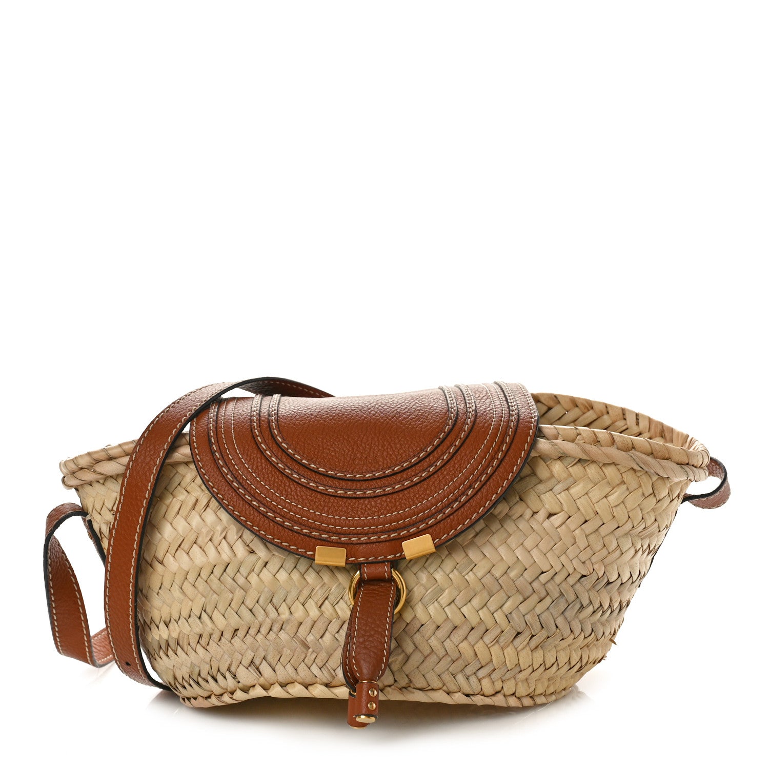 Chloe Raffia Calfskin Marcie Basket Tan 1 of 11