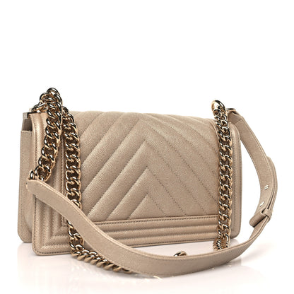 Chanel Iridescent Caviar Chevron Quilted Medium Boy Flap Beige 3 of 11