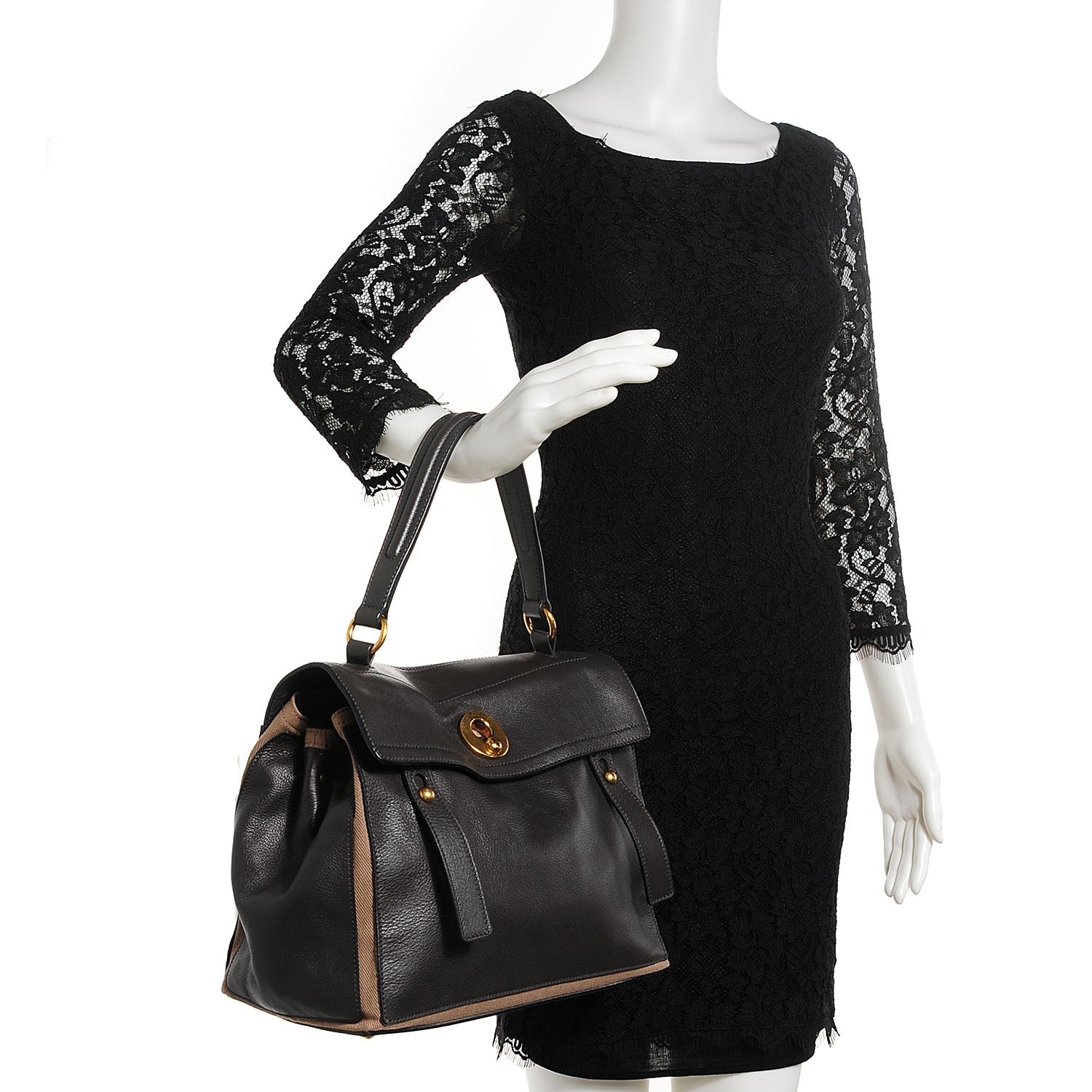 Saint Laurent Calfskin Canvas Medium Muse Two Black 2 of 9