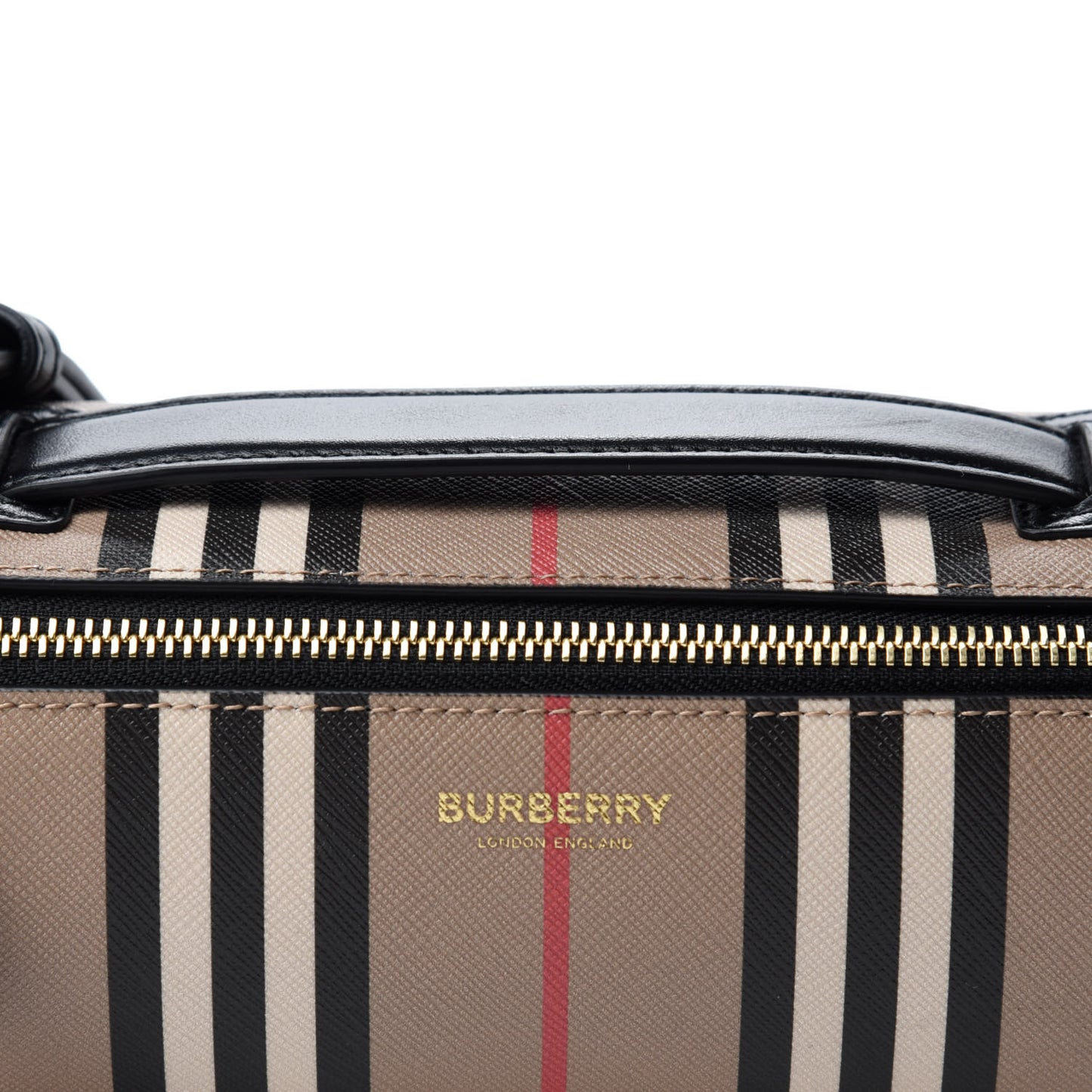E-Canvas Calfskin Stripe Icon Barrel Bag Archive Beige