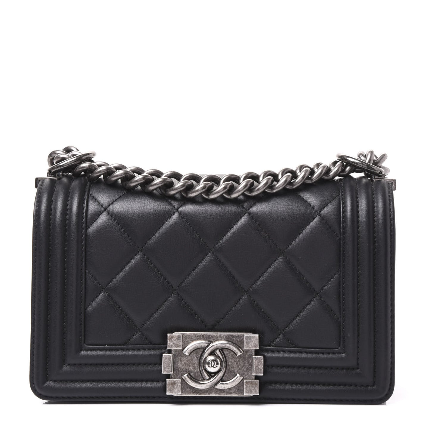 Calfskin Quilted Small Boy Flap Black