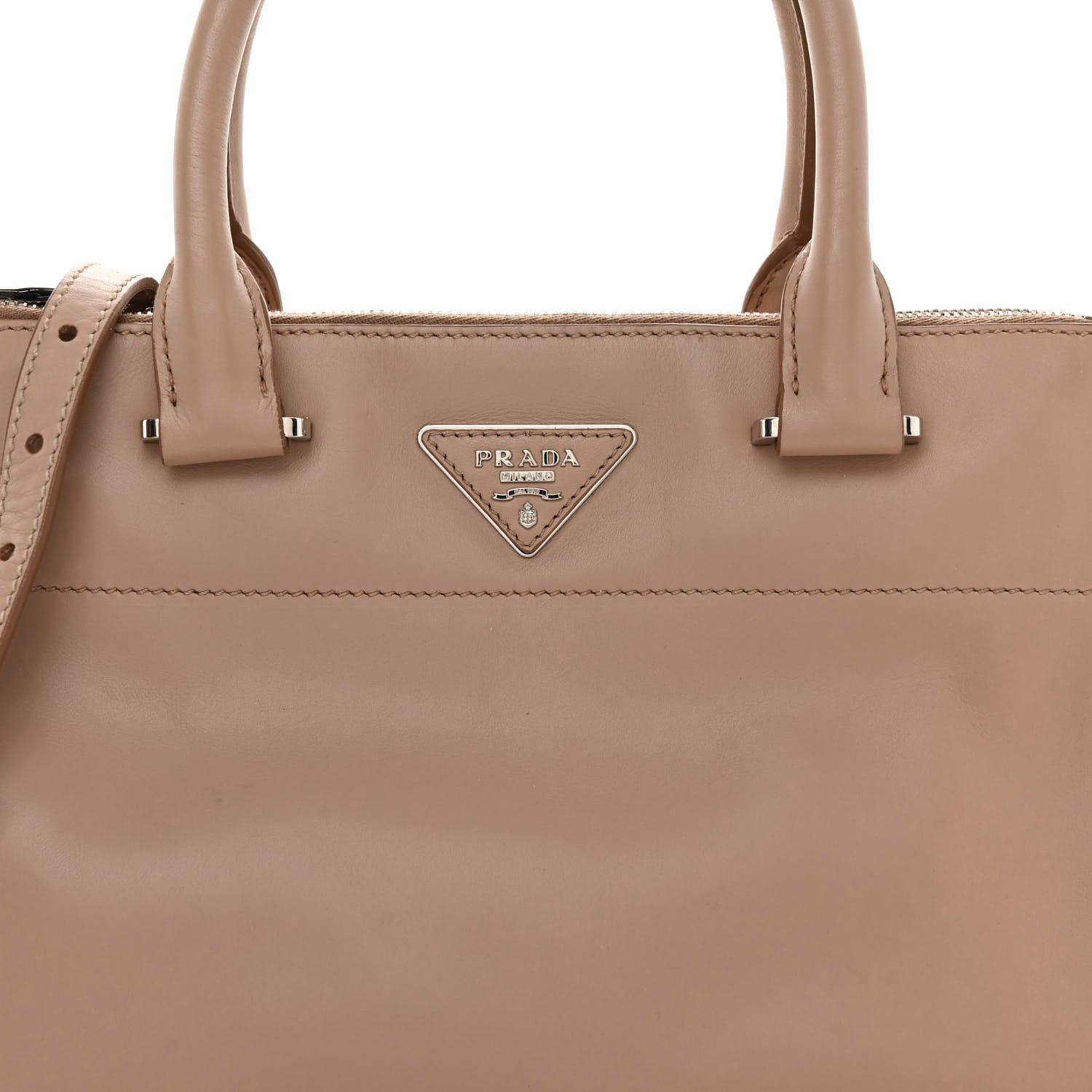 Prada City Calf Small Hand Stitched Galleria Double Zip Tote Cannella 7 of 11