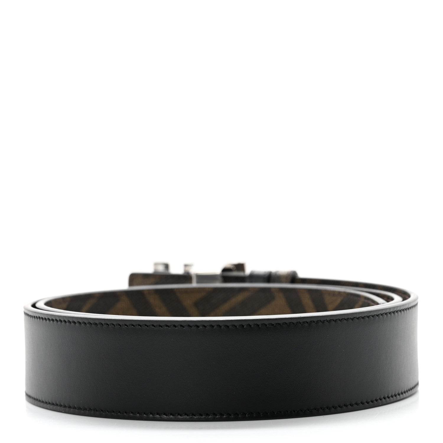 Fendi Cuoio Romano Glazed Fabric FF 1974 Reversible Belt 95 38 Black Tobacco 2 of 5
