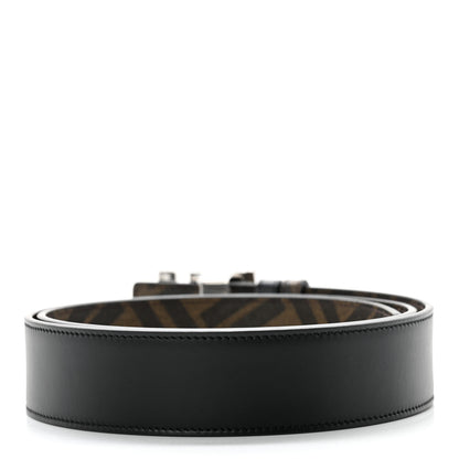 Fendi Cuoio Romano Glazed Fabric FF 1974 Reversible Belt 95 38 Black Tobacco 2 of 5