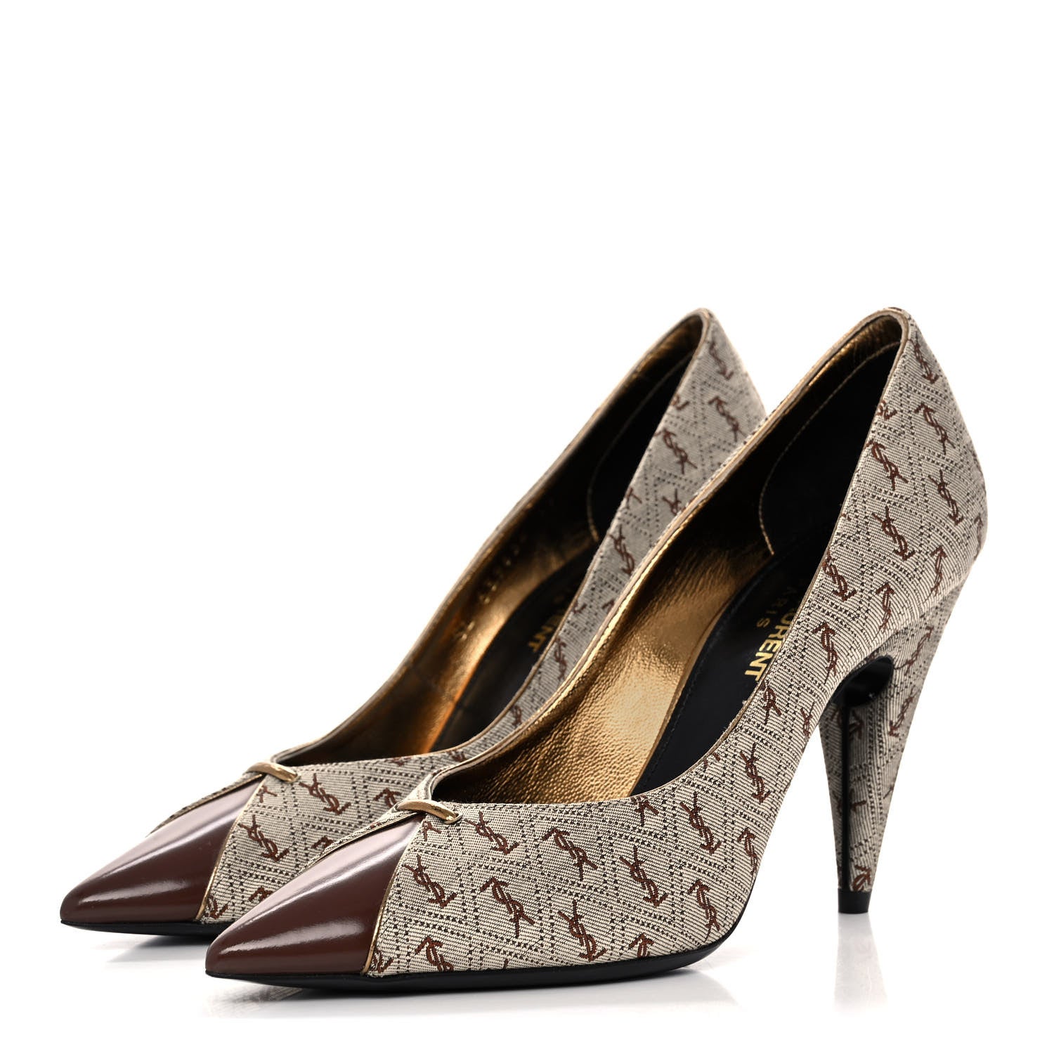 Saint Laurent Silk Blend Monogram Lola Cap Toe Pumps 37 Beige 3 of 11