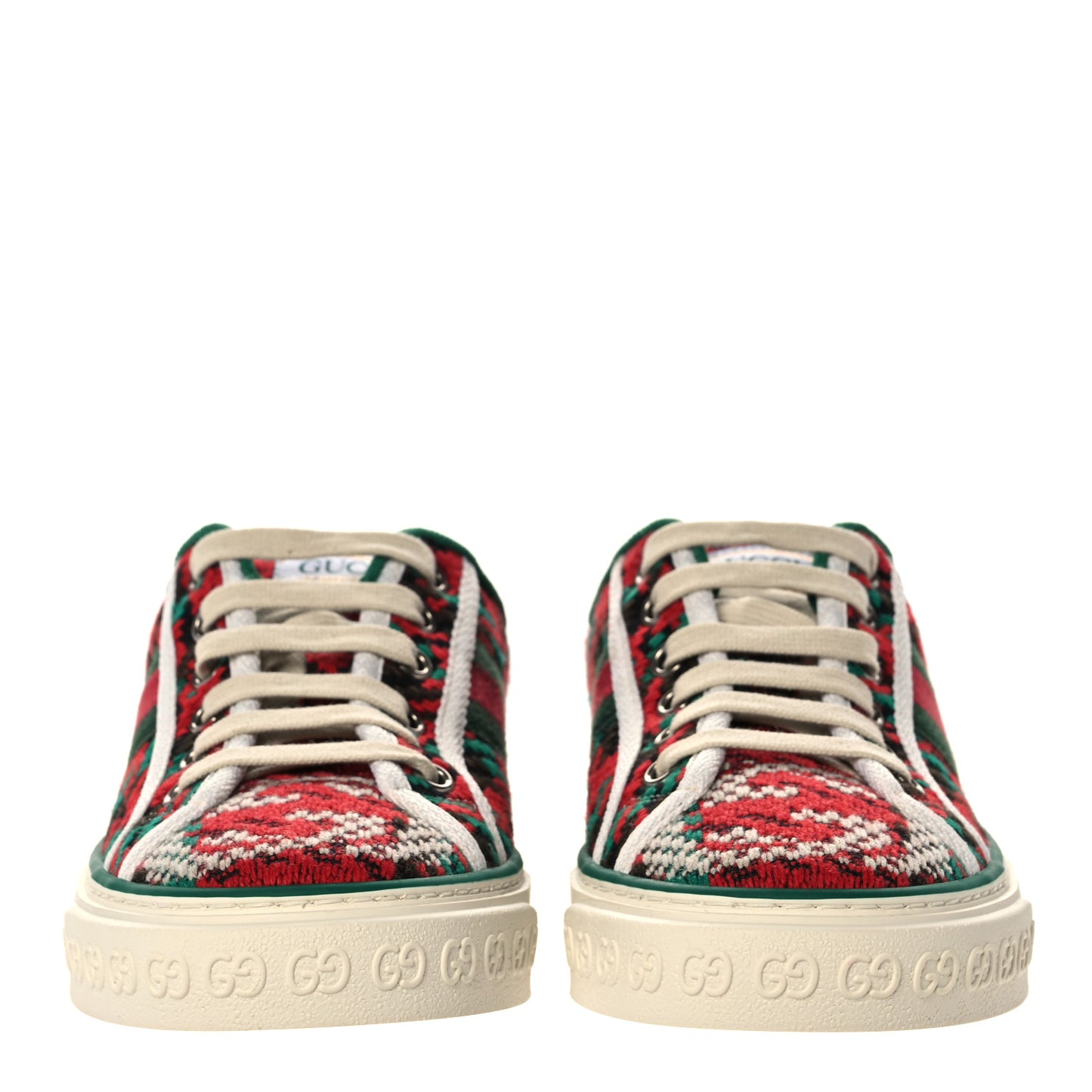Cotton Wool Web Houndstooth Interlocking G Womens 1977 Tennis Sneakers 36 Red Green