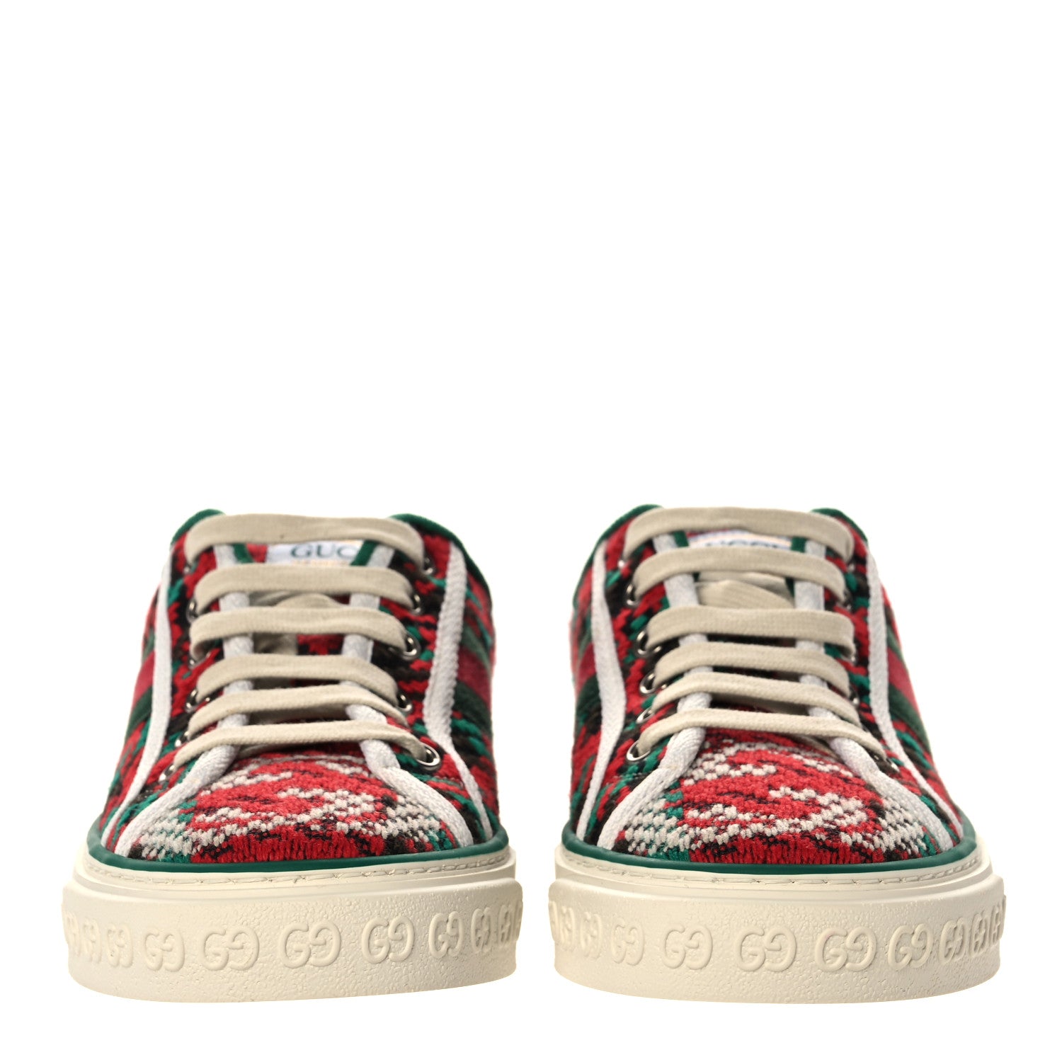 Gucci Cotton Wool Web Houndstooth Interlocking G Womens 1977 Tennis Sneakers 36 Red Green 2 of 8