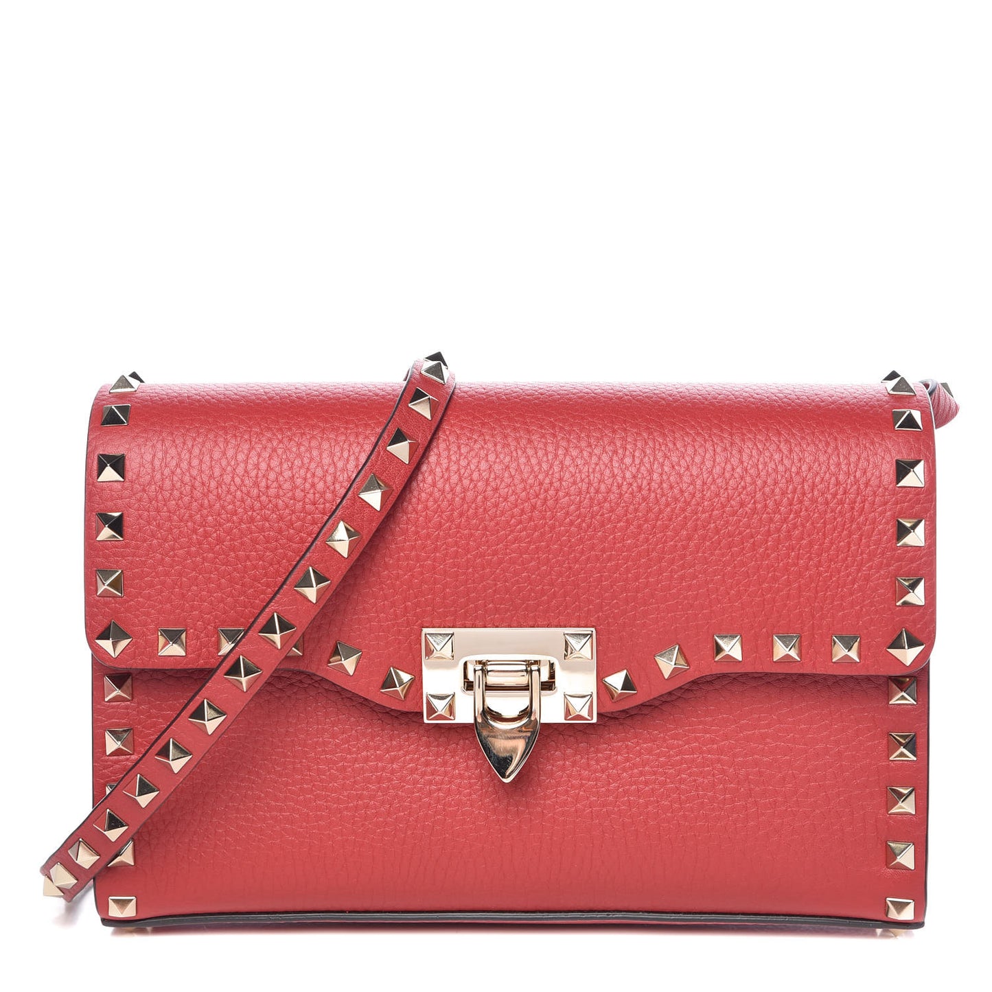 Pebbled Calfskin Medium Rockstud Flip Lock Crossbody Bag Red