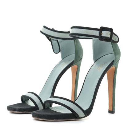 Gucci Suede Dempsey Contrast Ankle Strap Sandals 40 Green Black 2 of 16