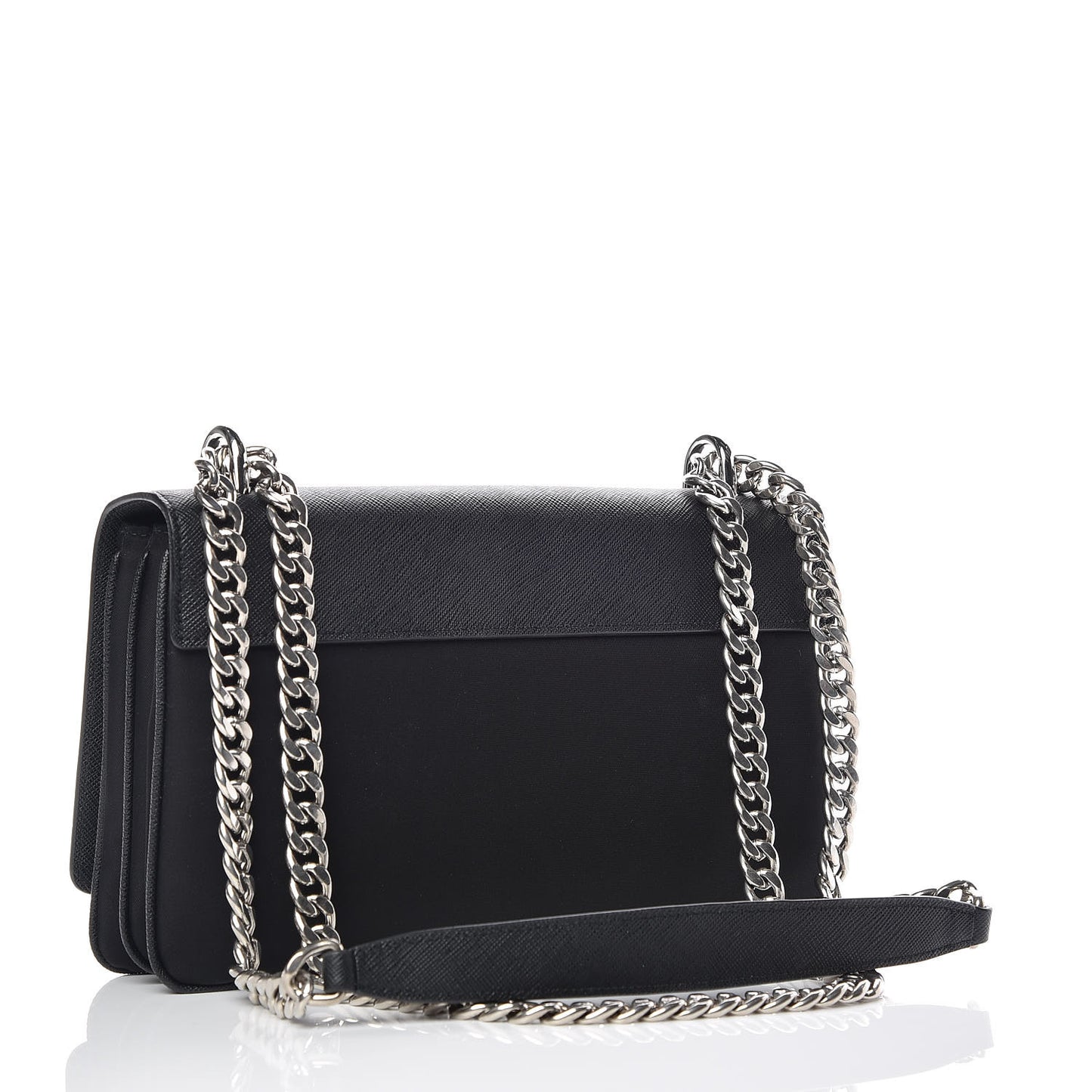 Saffiano Tessuto Nylon Chain Shoulder Bag Black