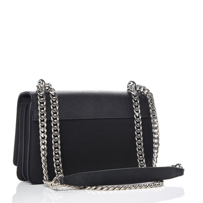 Prada Saffiano Tessuto Nylon Chain Shoulder Bag Black 3 of 9