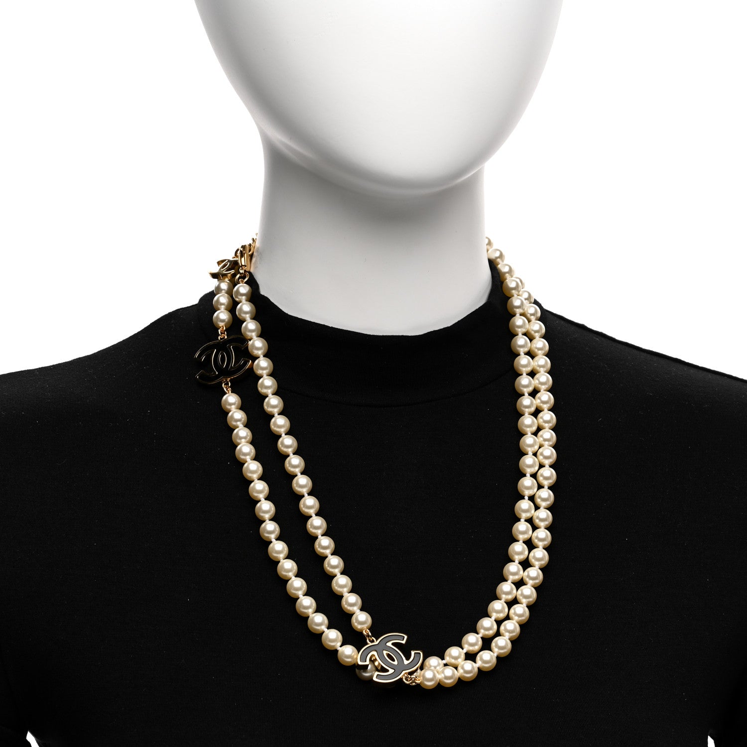 Chanel Pearl Beaded Resin CC Long Necklace Black Gold 2 of 6