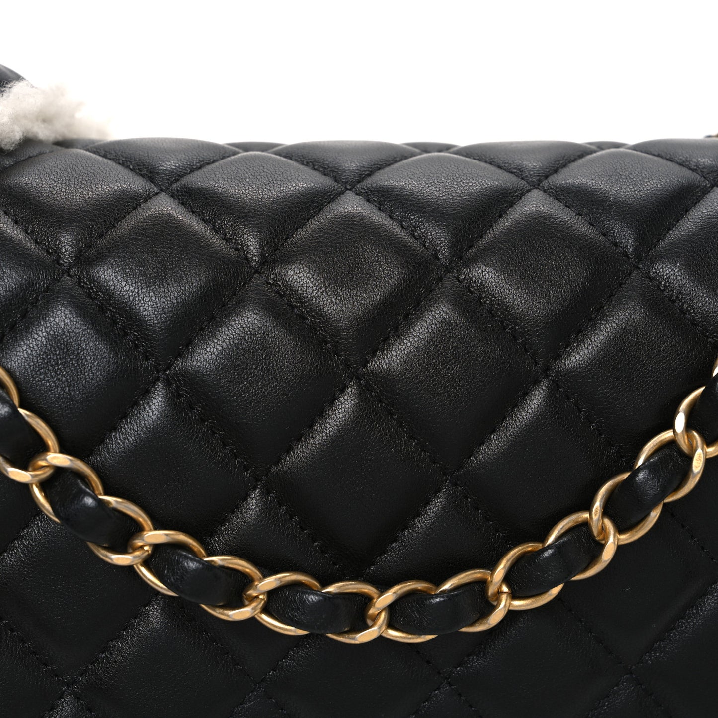 Lambskin Shearling Large CC Flap Bag Black White