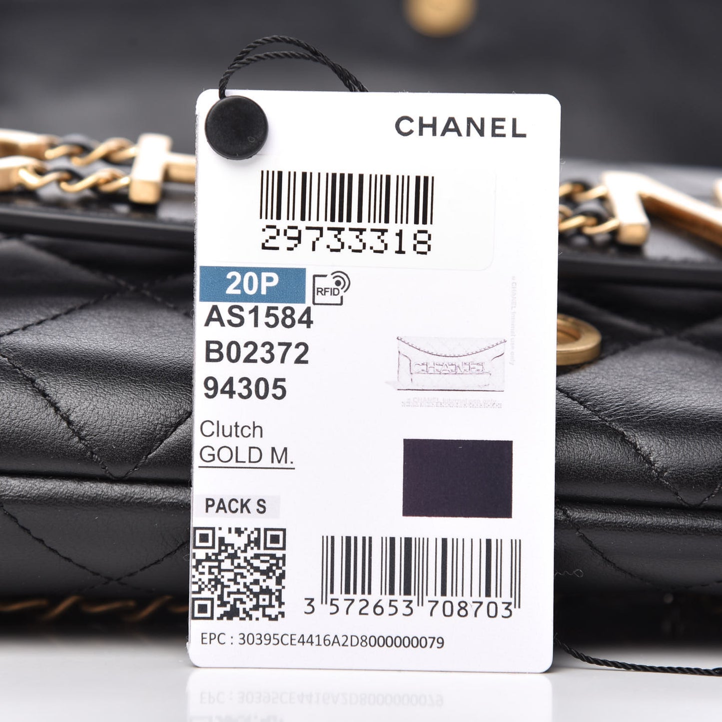 Calfskin Quilted Enchained Clutch Black