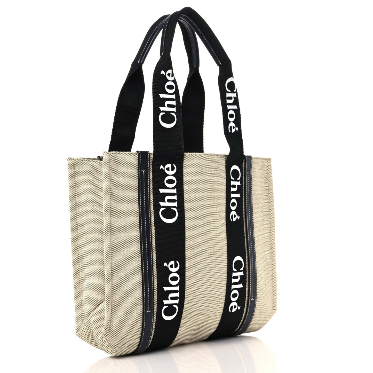 Cotton Calfskin Small Woody Ribbon Tote With Strap Black Blue