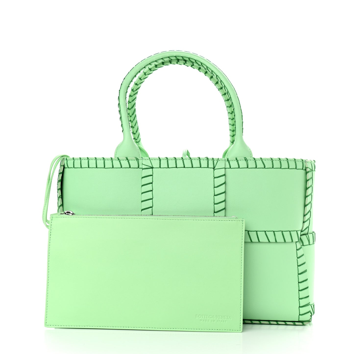 Nappa Maxi Intrecciato Overlock Stitched Small Arco Tote Wasabi Parakeet