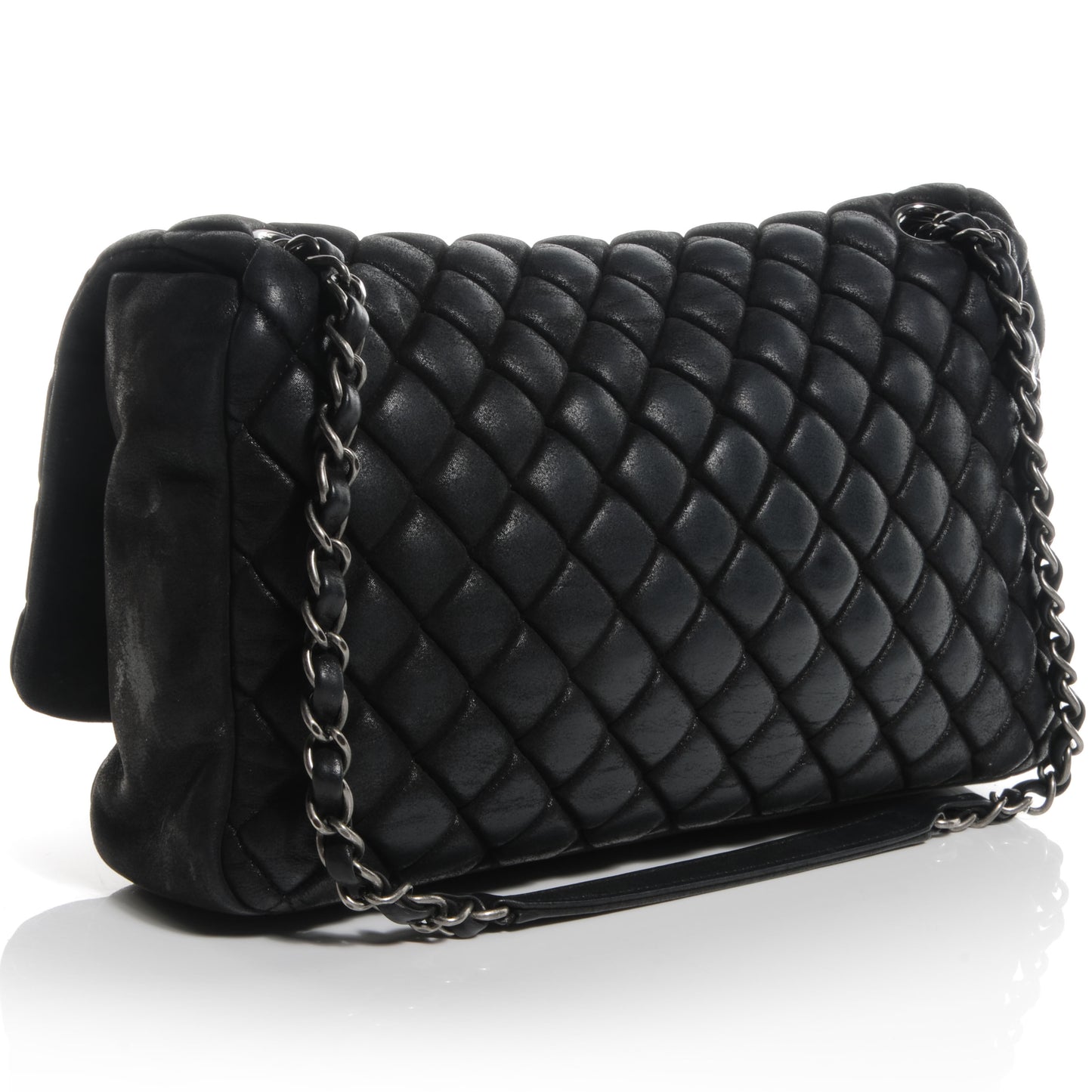 Iridescent Calfskin New Bubble Large Flap Dark Grey
