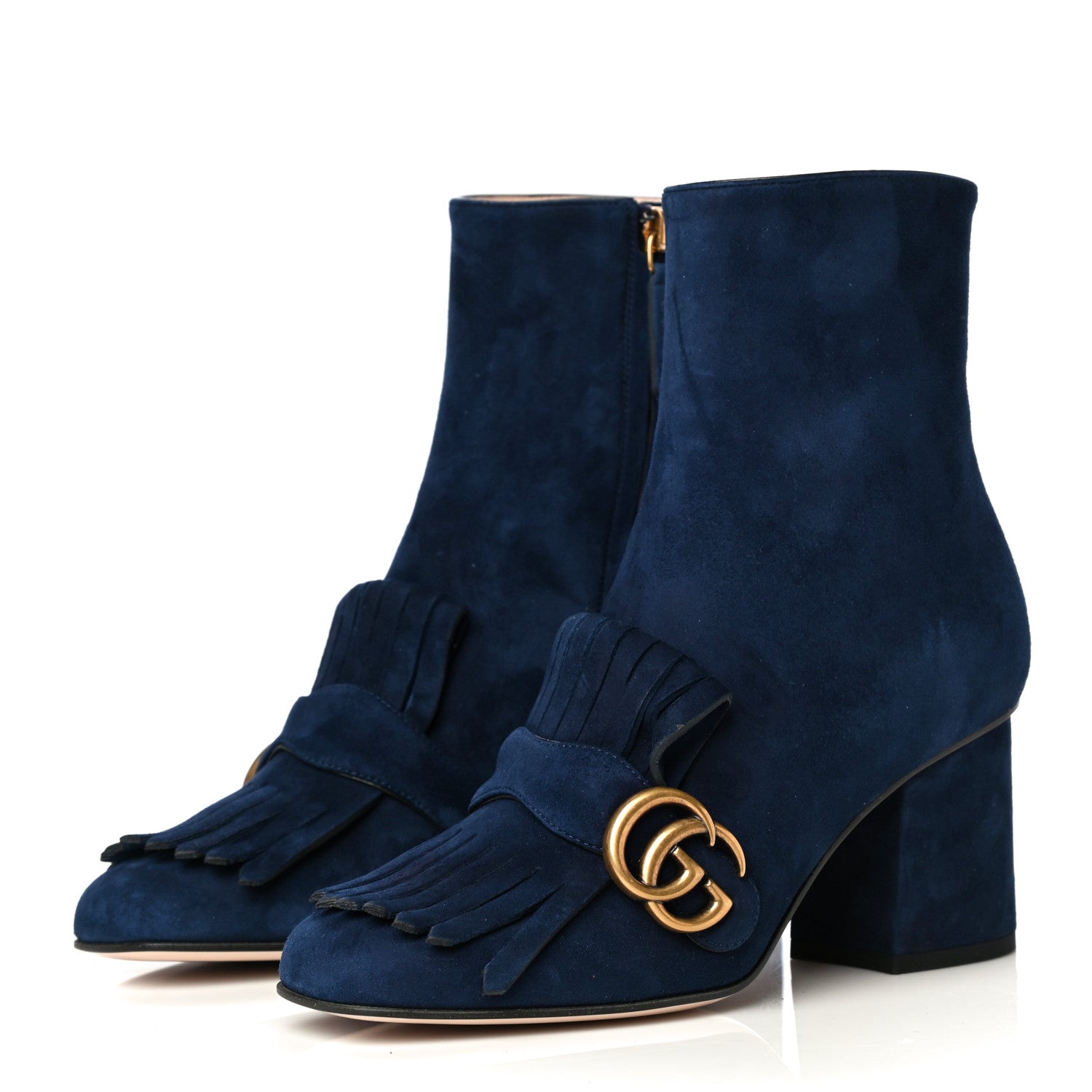 Gucci Kid Scamosciato GG Marmont Fringe 75mm Ankle Boots 37 Blue Ink 4 of 12
