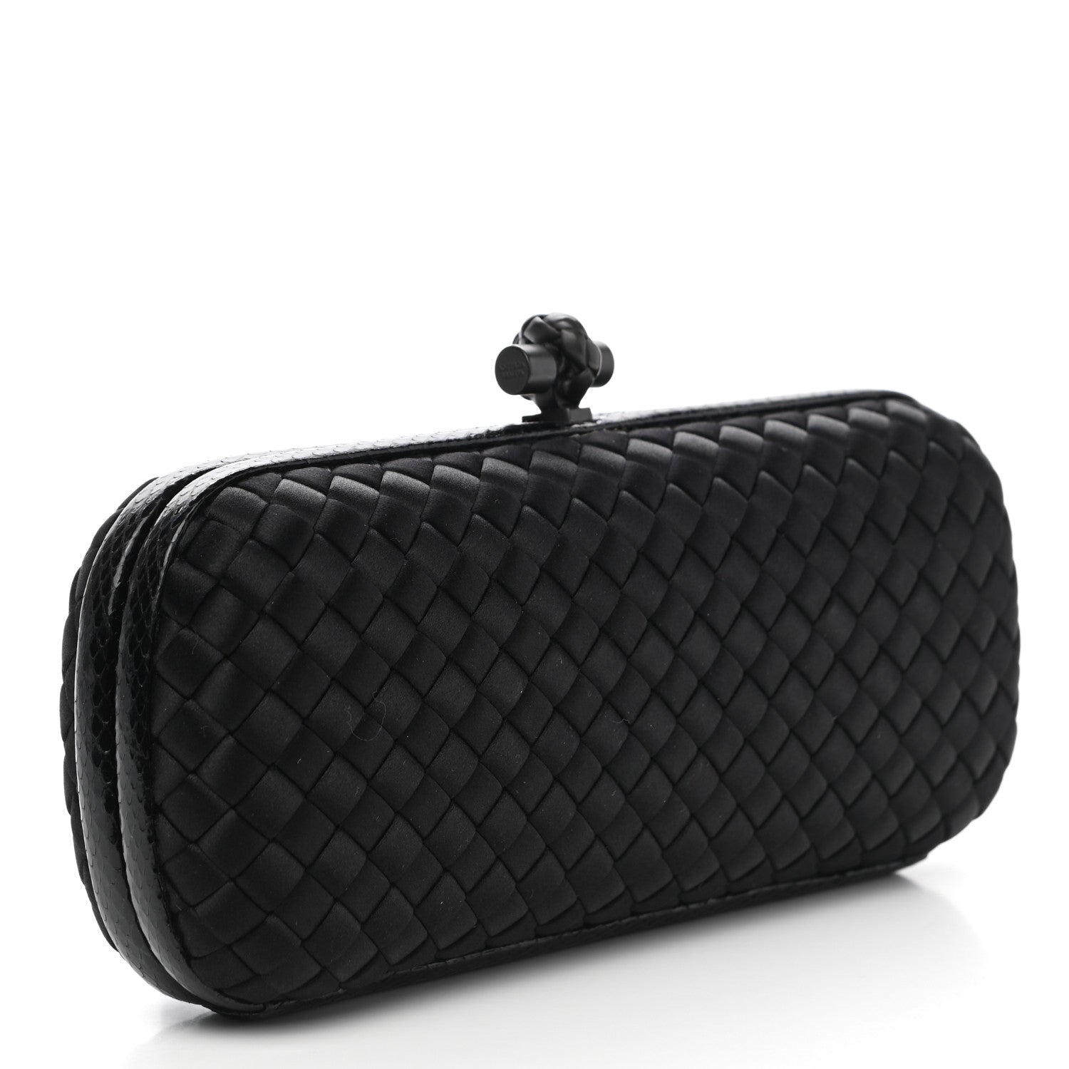 Bottega Veneta Satin Ayers Intreccio Impero Stretch Knot Clutch Black 3 of 11