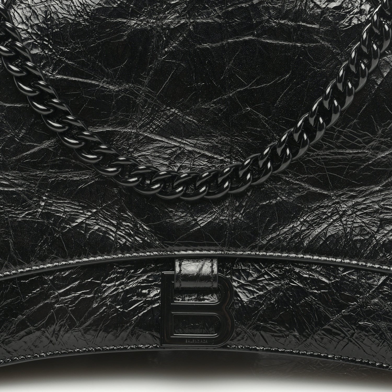 Balenciaga Crushed Calfskin Monochrome Medium Crush Chain Bag Black 6 of 8