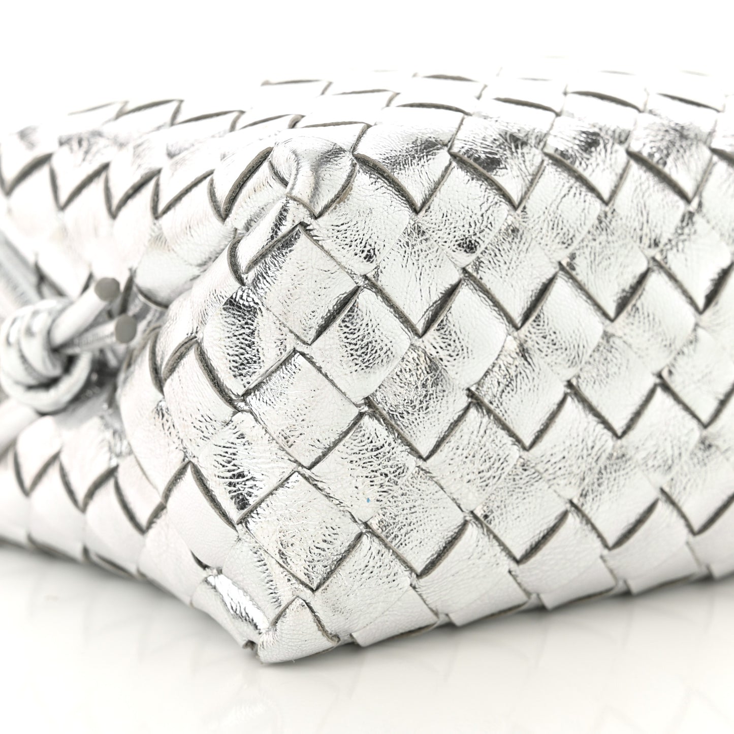 Metallic Nappa Intrecciato Medium Loop Camera Bag Silver