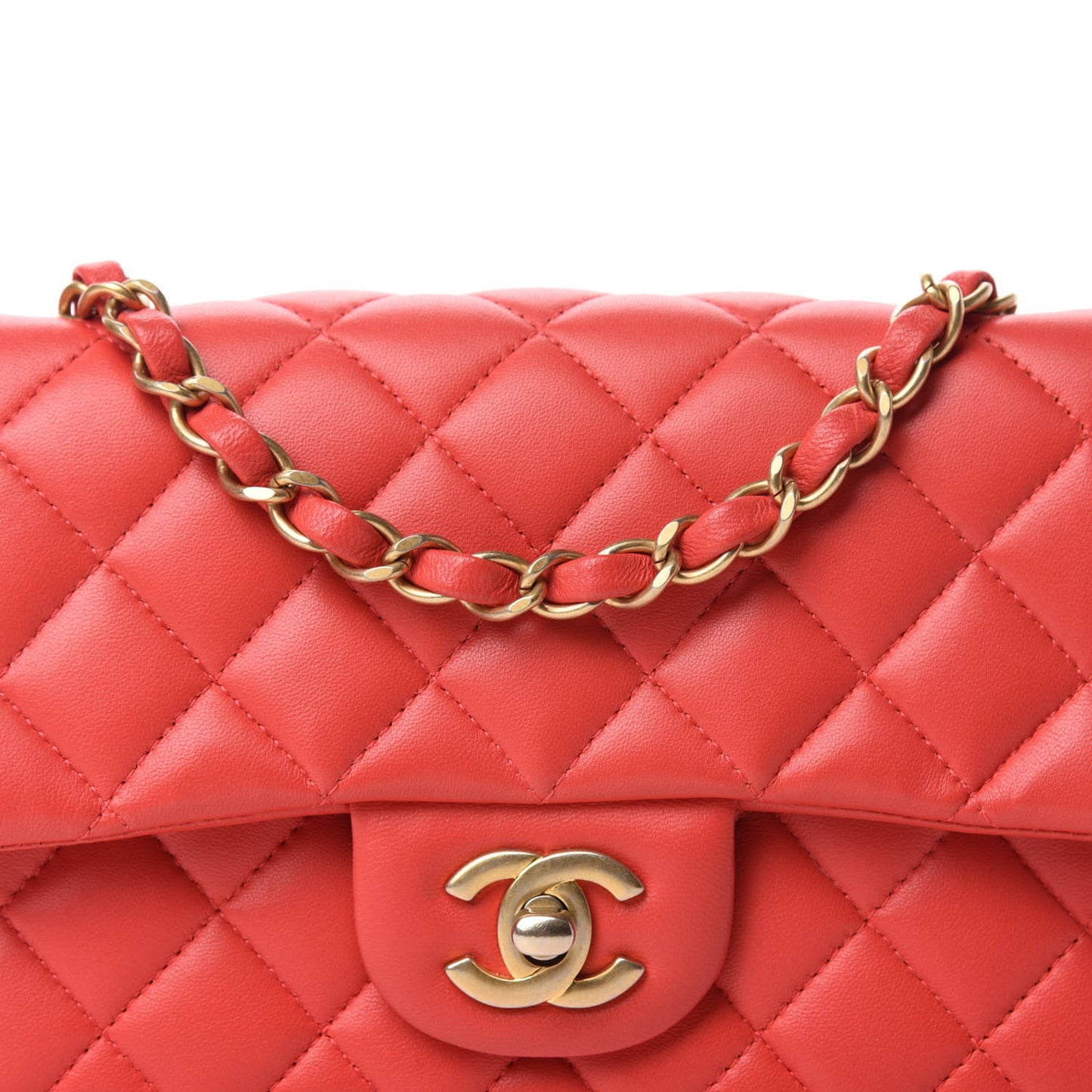 Lambskin Quilted Mini Rectangular Flap Red