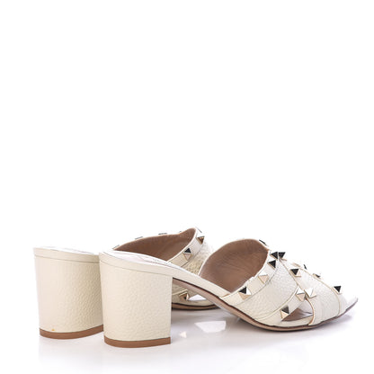 Valentino Garavani Pebbled Calfskin Rockstud Crisscross Slide 60mm Sandals 38 Light Ivory 4 of 8