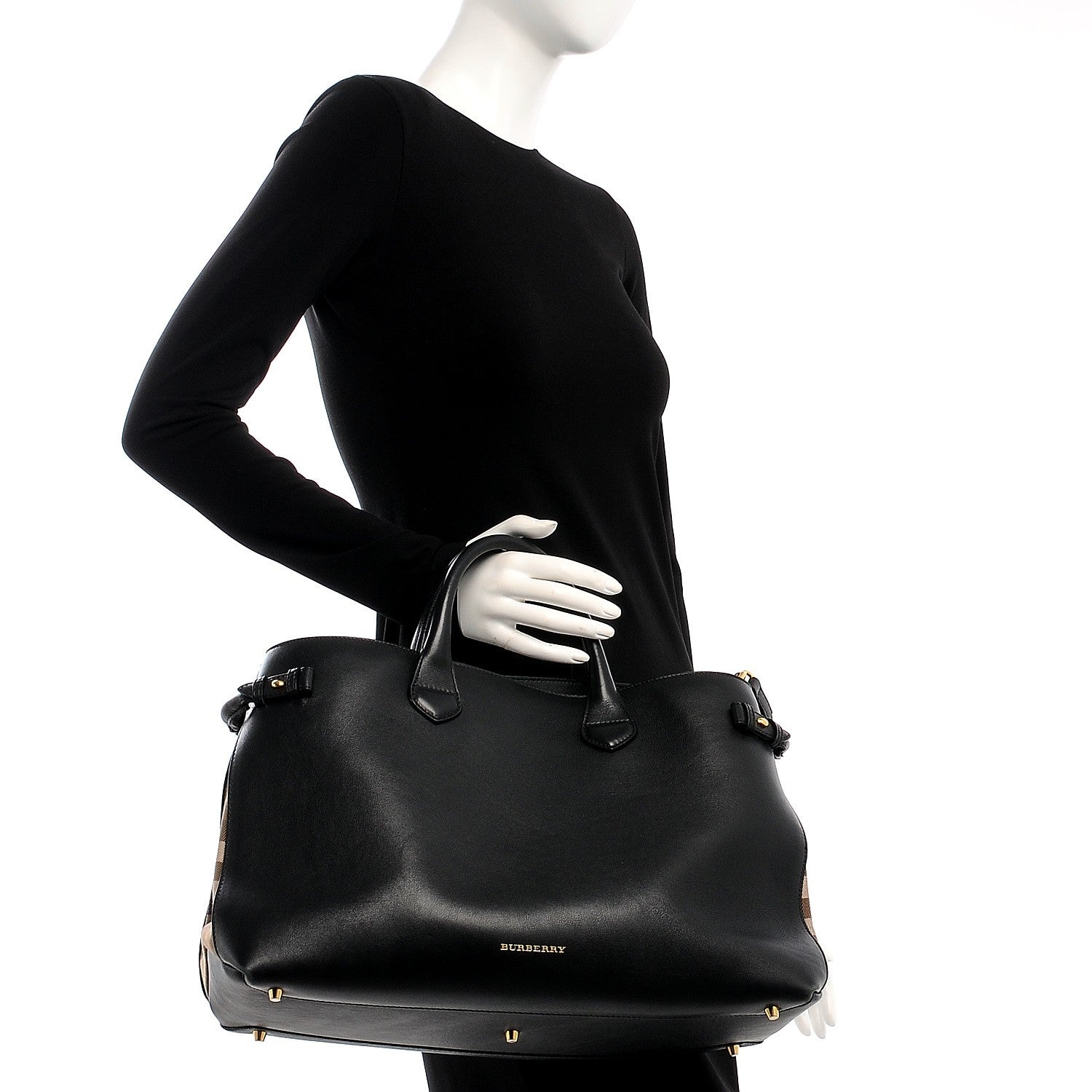 Burberry Grainy Calfskin House Check Large Banner Tote Black 2 of 18