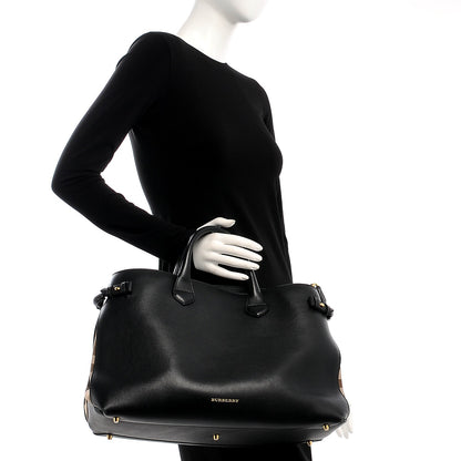 Burberry Grainy Calfskin House Check Large Banner Tote Black 2 of 18