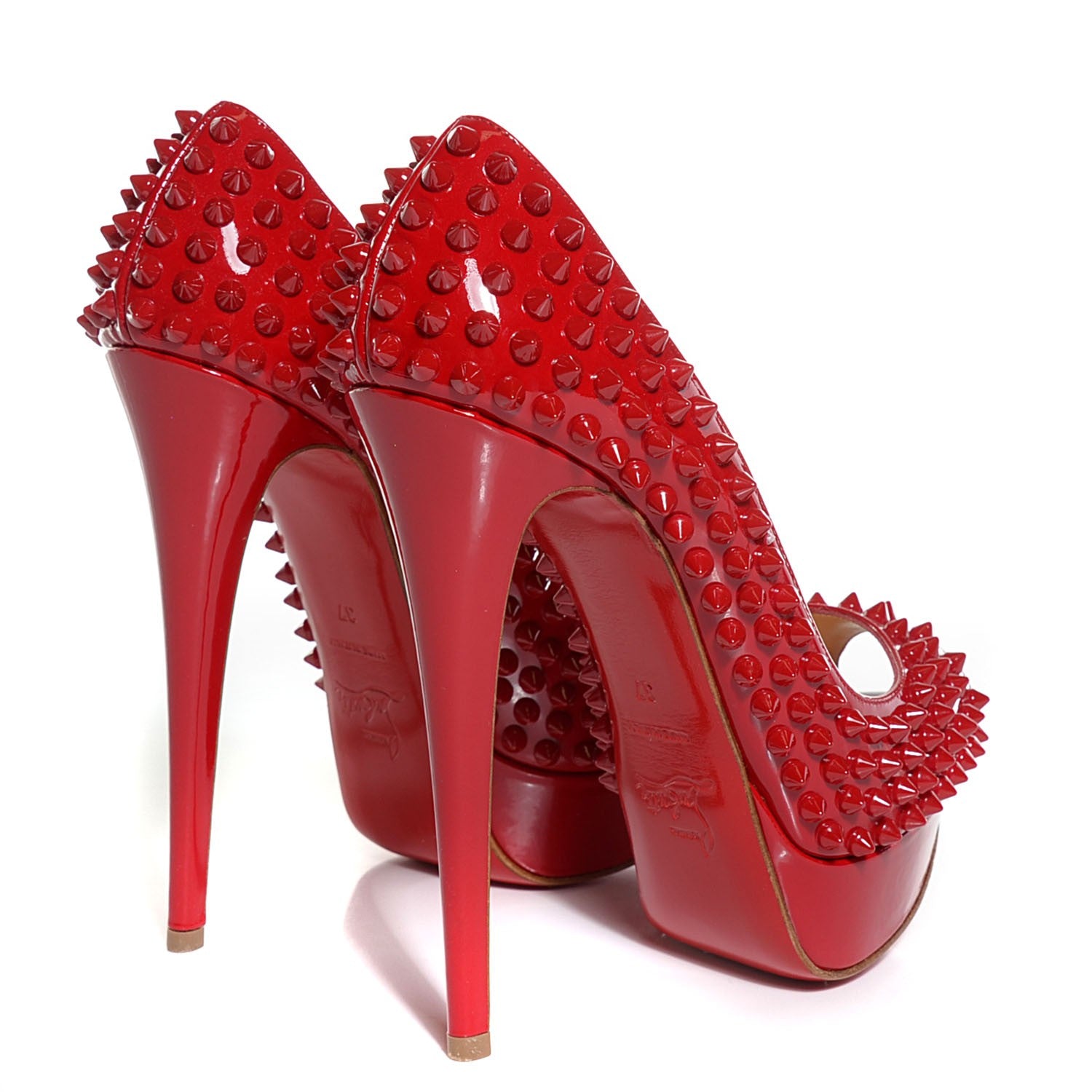 Christian Louboutin Patent Lady Peep Spikes VIP 150 Pumps 37 Red 4 of 7