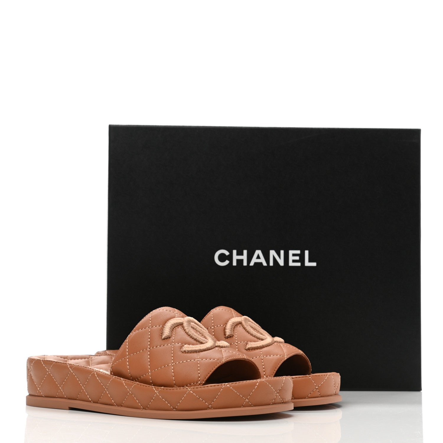 Chanel Lambskin Quilted CC Mules Sandals 36 Brown 9 of 9